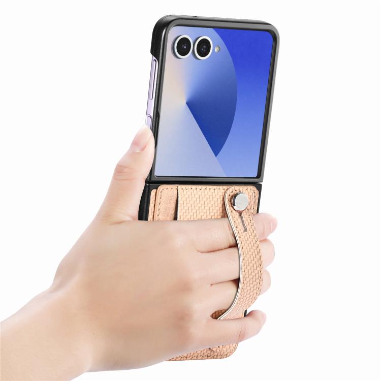 For Samsung Galaxy Z Flip7 5G Wristband Kickstand Card Wallet Back Cover Phone Case