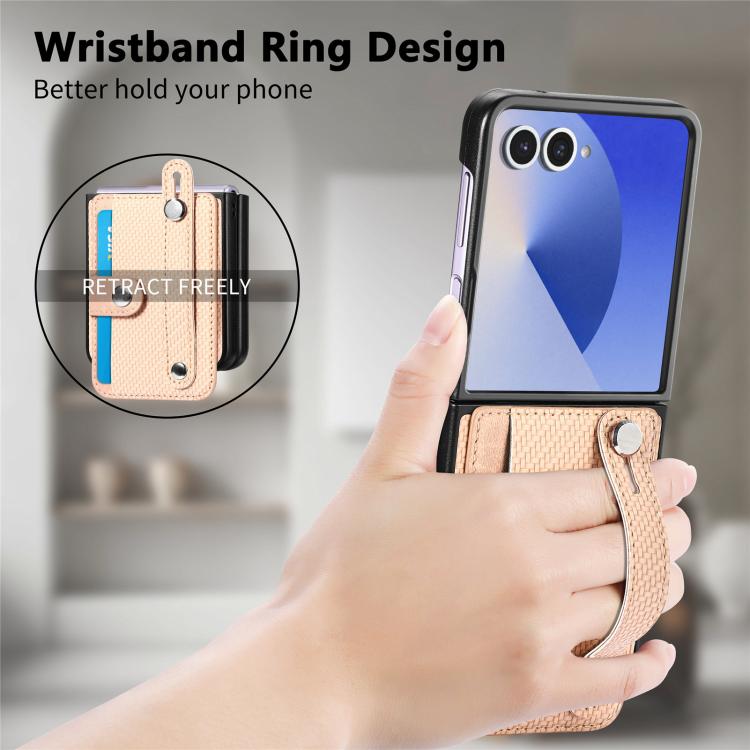 For Samsung Galaxy Z Flip7 5G Wristband Kickstand Card Wallet Back Cover Phone Case