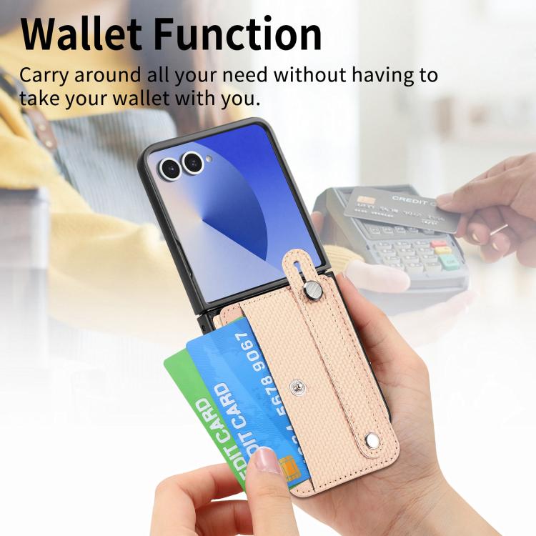 For Samsung Galaxy Z Flip7 5G Wristband Kickstand Card Wallet Back Cover Phone Case
