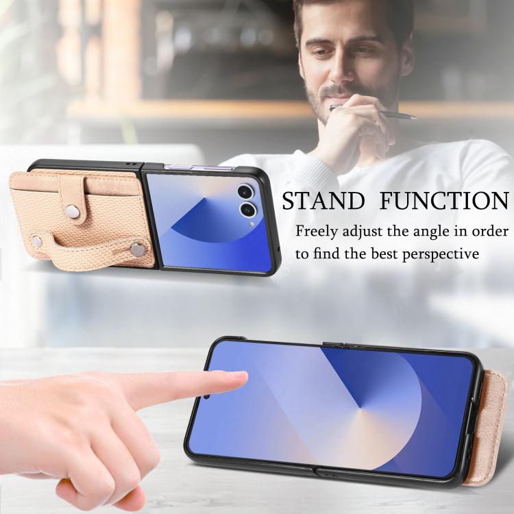 For Samsung Galaxy Z Flip7 5G Wristband Kickstand Card Wallet Back Cover Phone Case