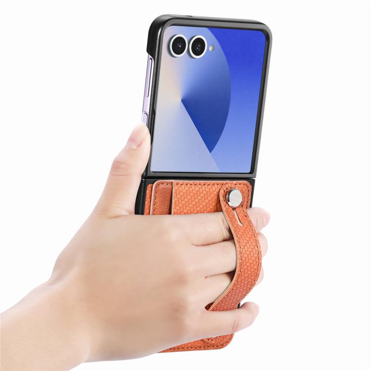For Samsung Galaxy Z Flip7 5G Wristband Kickstand Card Wallet Back Cover Phone Case