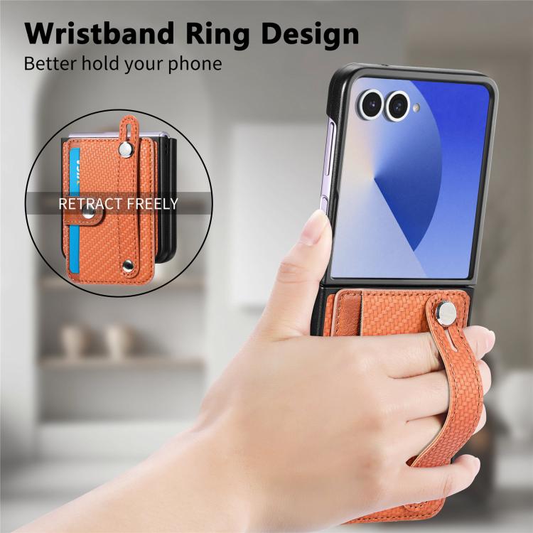 For Samsung Galaxy Z Flip7 5G Wristband Kickstand Card Wallet Back Cover Phone Case