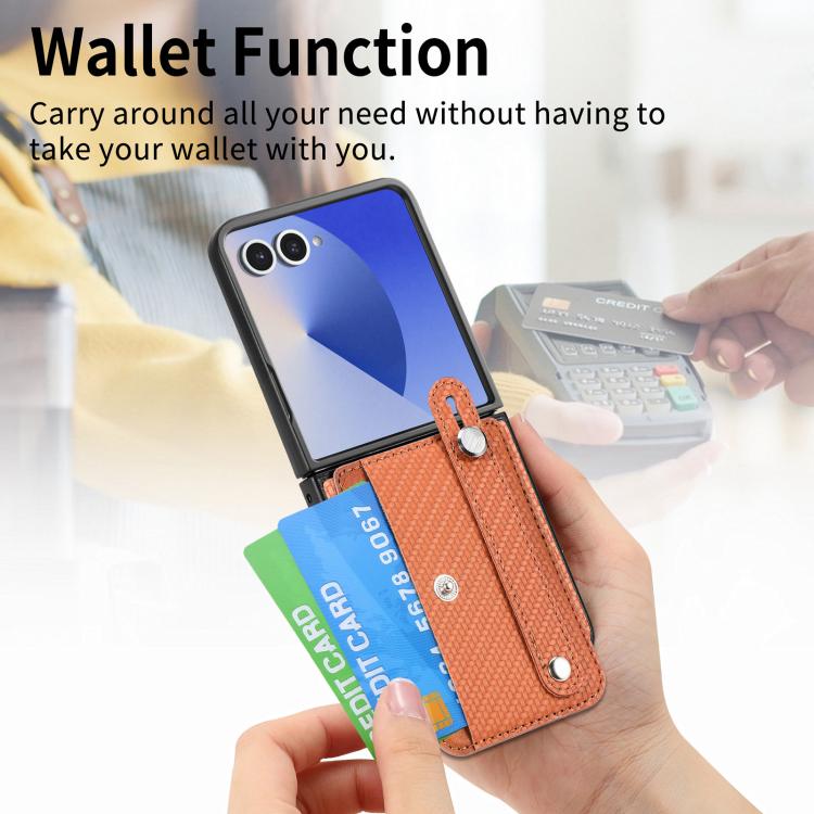 For Samsung Galaxy Z Flip7 5G Wristband Kickstand Card Wallet Back Cover Phone Case