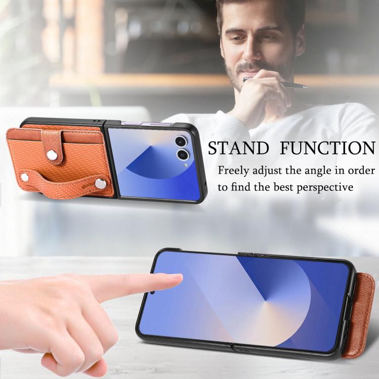 For Samsung Galaxy Z Flip7 5G Wristband Kickstand Card Wallet Back Cover Phone Case