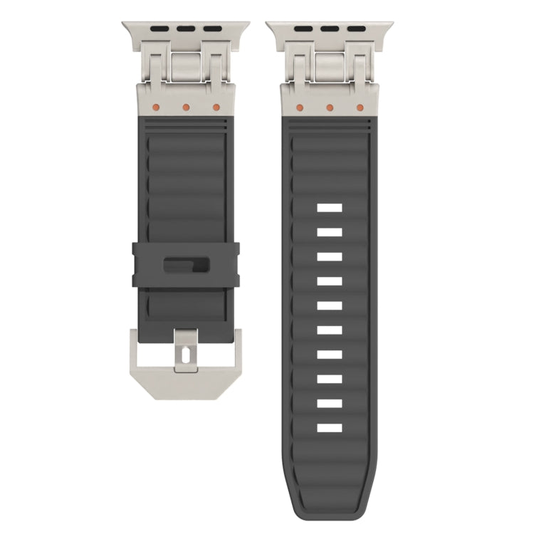 For Apple Watch SE 2023 44mm Metal Mecha Plaid Silicone Watch Band
