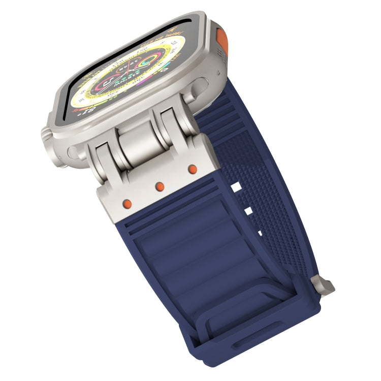 For Apple Watch Ultra 2 49mm Metal Mecha Plaid Silicone Watch Band