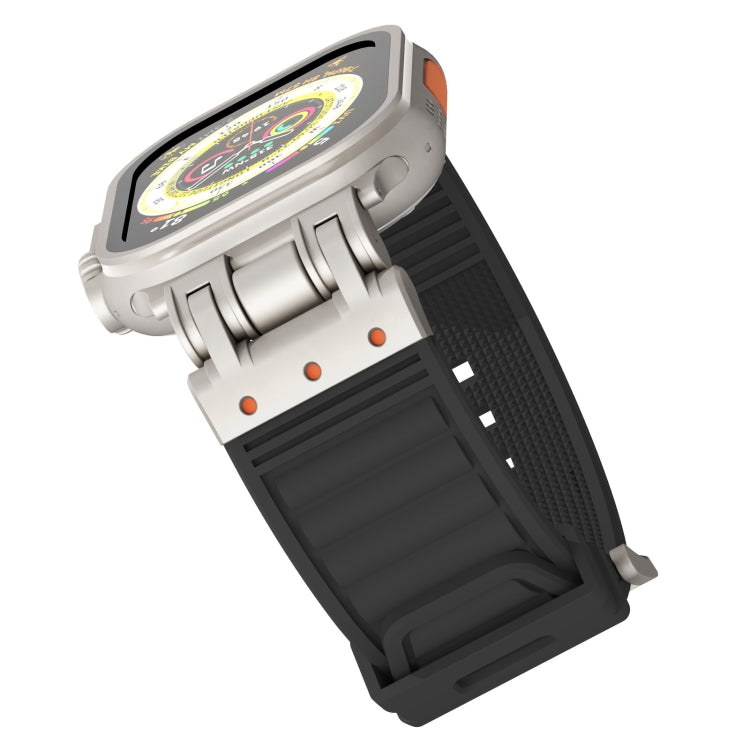 For Apple Watch Series 9 45mm Metal Mecha Plaid Silicone Watch Band