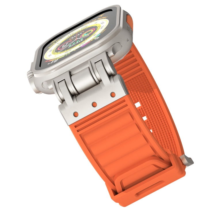 For Apple Watch Ultra 49mm Metal Mecha Plaid Silicone Watch Band