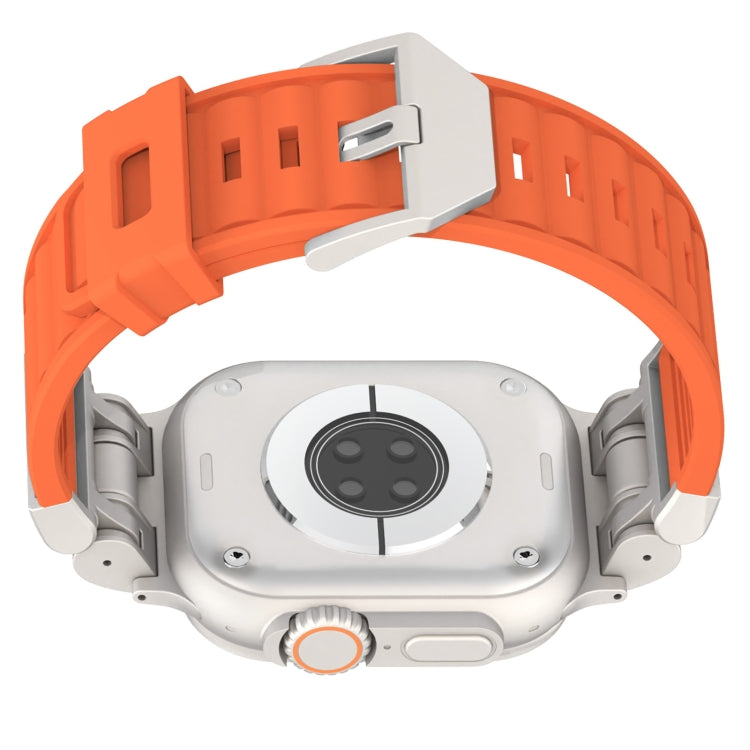For Apple Watch Ultra 49mm Metal Mecha Plaid Silicone Watch Band