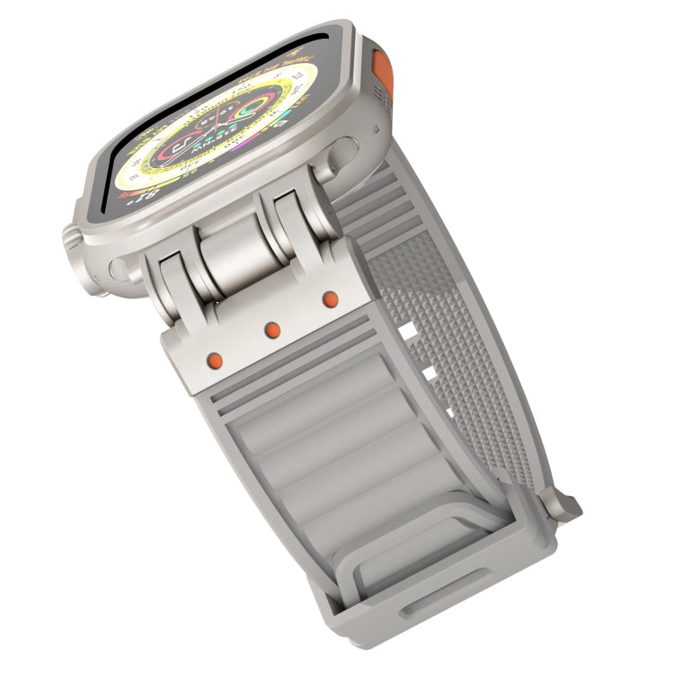 For Apple Watch Ultra 49mm Metal Mecha Plaid Silicone Watch Band