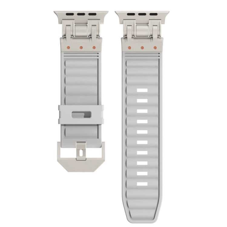 For Apple Watch Series 8 45mm Metal Mecha Plaid Silicone Watch Band