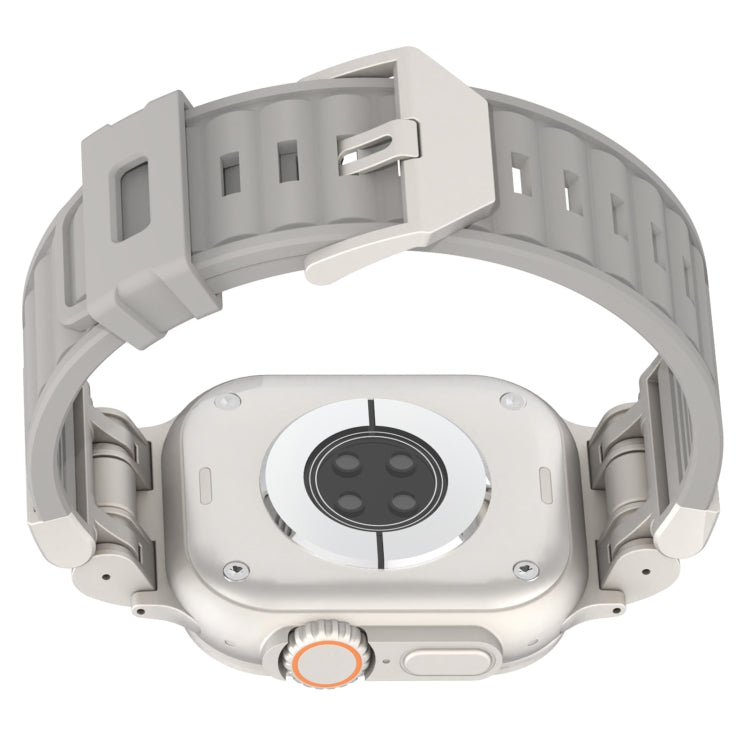 For Apple Watch Series 8 45mm Metal Mecha Plaid Silicone Watch Band