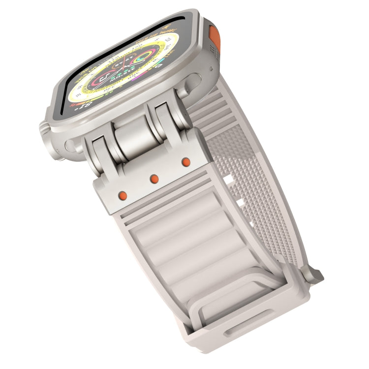 For Apple Watch SE 2022 44mm Metal Mecha Plaid Silicone Watch Band