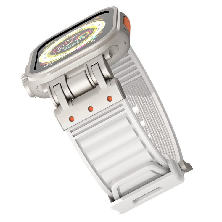 For Apple Watch Series 7 45mm Metal Mecha Plaid Silicone Watch Band