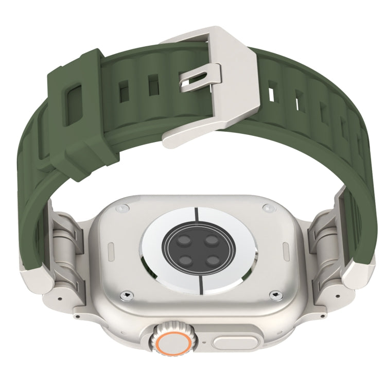 For Apple Watch Series 6 44mm Metal Mecha Plaid Silicone Watch Band