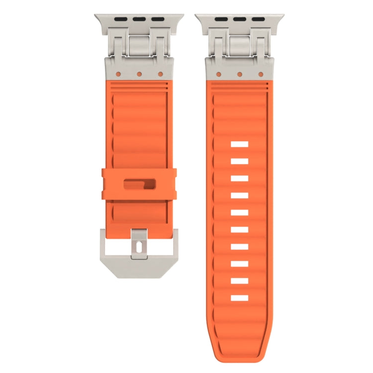 For Apple Watch Series 5 44mm Metal Mecha Plaid Silicone Watch Band
