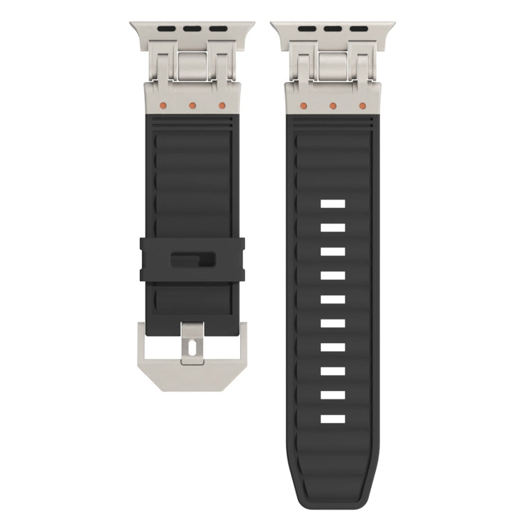 For Apple Watch Series 5 44mm Metal Mecha Plaid Silicone Watch Band