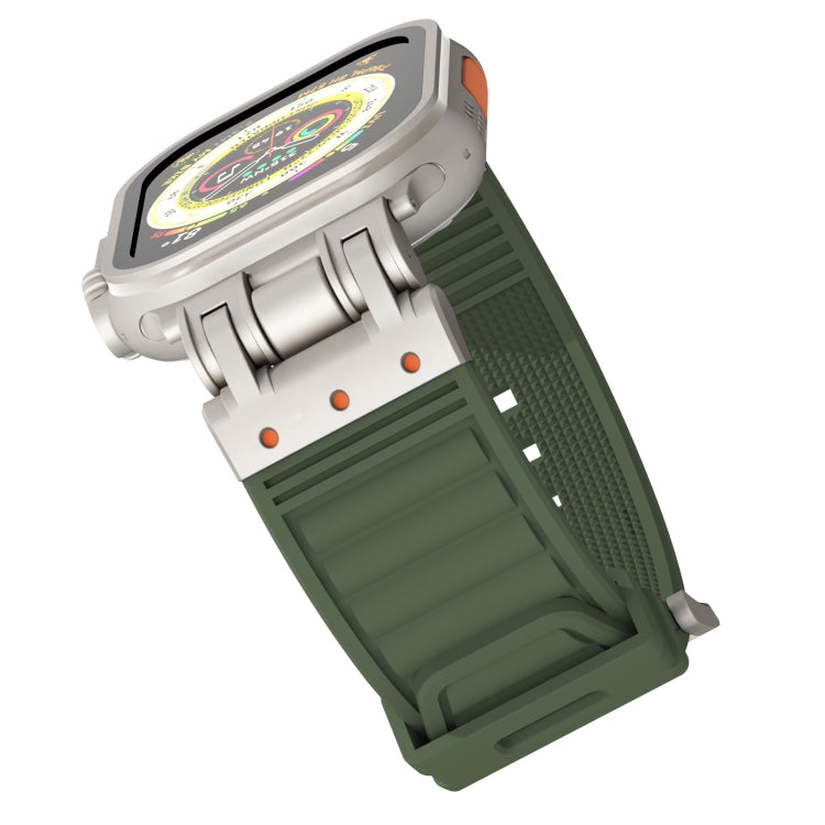 For Apple Watch Series 4 44mm Metal Mecha Plaid Silicone Watch Band