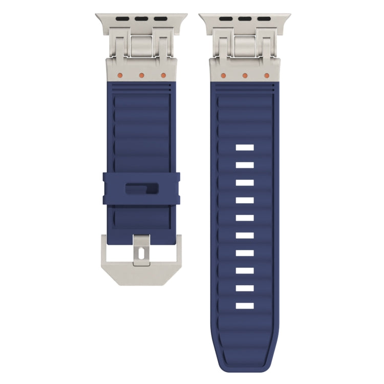 For Apple Watch Series 4 44mm Metal Mecha Plaid Silicone Watch Band