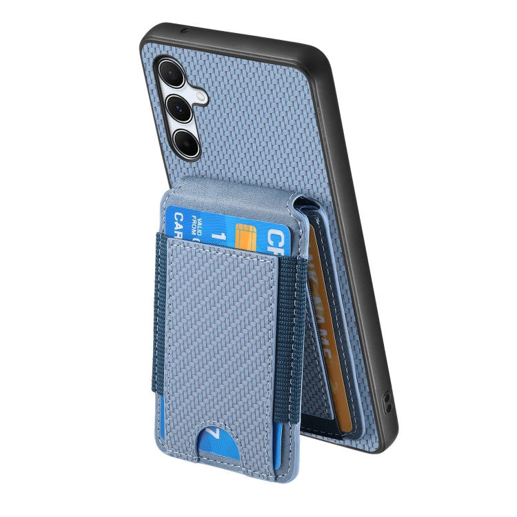 For Samsung Galaxy A55 5G Carbon Fiber Vertical Flip Wallet Stand Phone Case