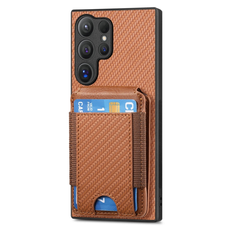 For Samsung Galaxy S24 Ultra 5G Carbon Fiber Vertical Flip Wallet Stand Phone Case