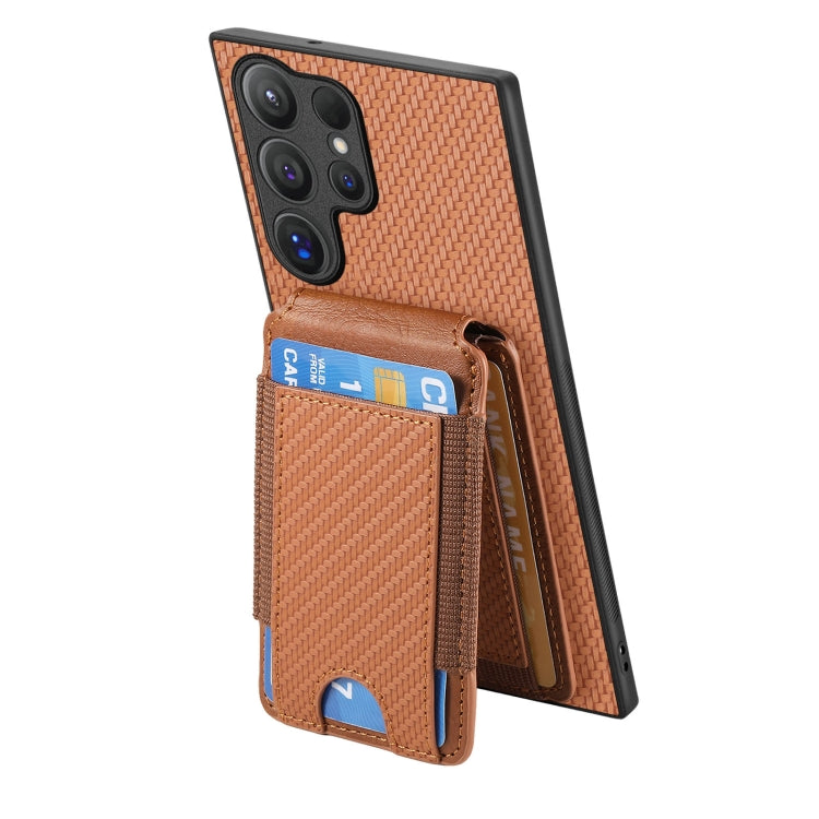For Samsung Galaxy S24 Ultra 5G Carbon Fiber Vertical Flip Wallet Stand Phone Case