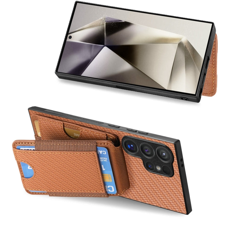 For Samsung Galaxy S24 Ultra 5G Carbon Fiber Vertical Flip Wallet Stand Phone Case