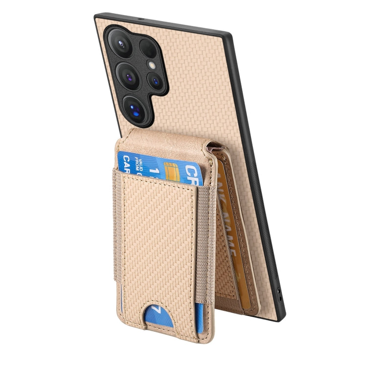 For Samsung Galaxy S24 Ultra 5G Carbon Fiber Vertical Flip Wallet Stand Phone Case