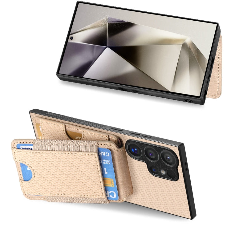 For Samsung Galaxy S24 Ultra 5G Carbon Fiber Vertical Flip Wallet Stand Phone Case