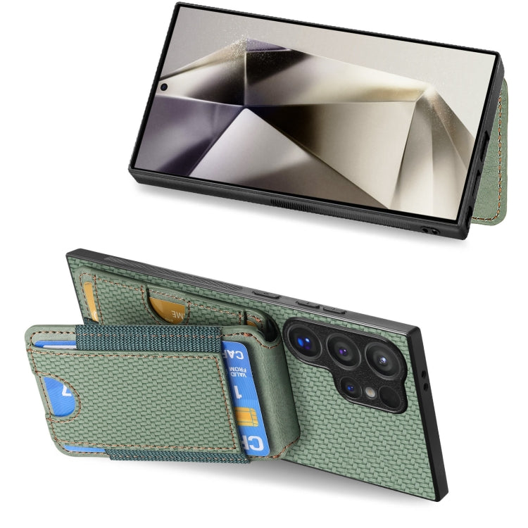 For Samsung Galaxy S24 Ultra 5G Carbon Fiber Vertical Flip Wallet Stand Phone Case
