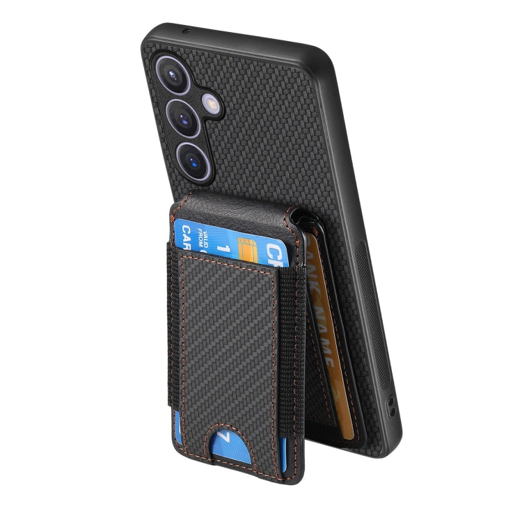 For Samsung Galaxy S24+ 5G Carbon Fiber Vertical Flip Wallet Stand Phone Case