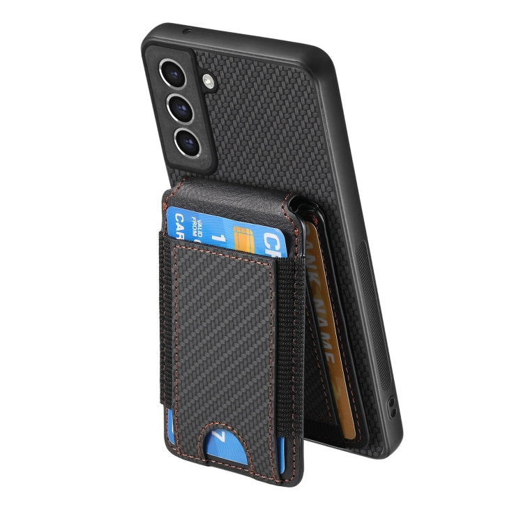 For Samsung Galaxy S23 FE 5G Carbon Fiber Vertical Flip Wallet Stand Phone Case