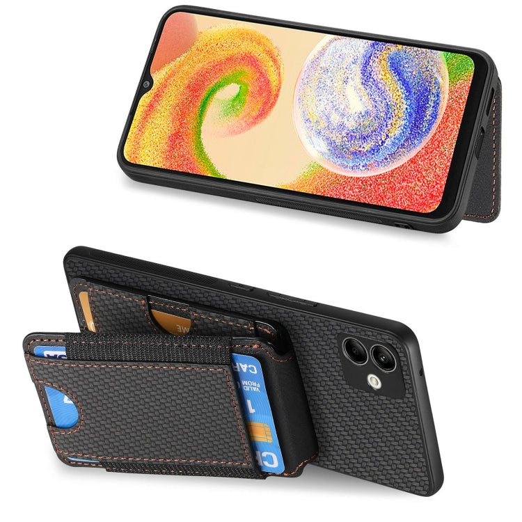 For Samsung Galaxy A04e Carbon Fiber Vertical Flip Wallet Stand Phone Case