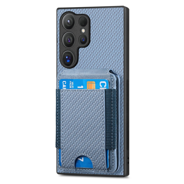For Samsung Galaxy S23 Ultra 5G Carbon Fiber Vertical Flip Wallet Stand Phone Case