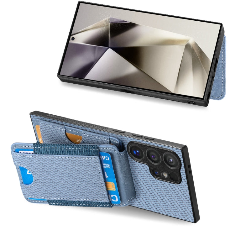 For Samsung Galaxy S23 Ultra 5G Carbon Fiber Vertical Flip Wallet Stand Phone Case