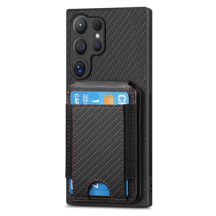 For Samsung Galaxy S23 Ultra 5G Carbon Fiber Vertical Flip Wallet Stand Phone Case