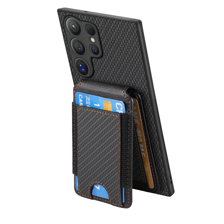 For Samsung Galaxy S23 Ultra 5G Carbon Fiber Vertical Flip Wallet Stand Phone Case