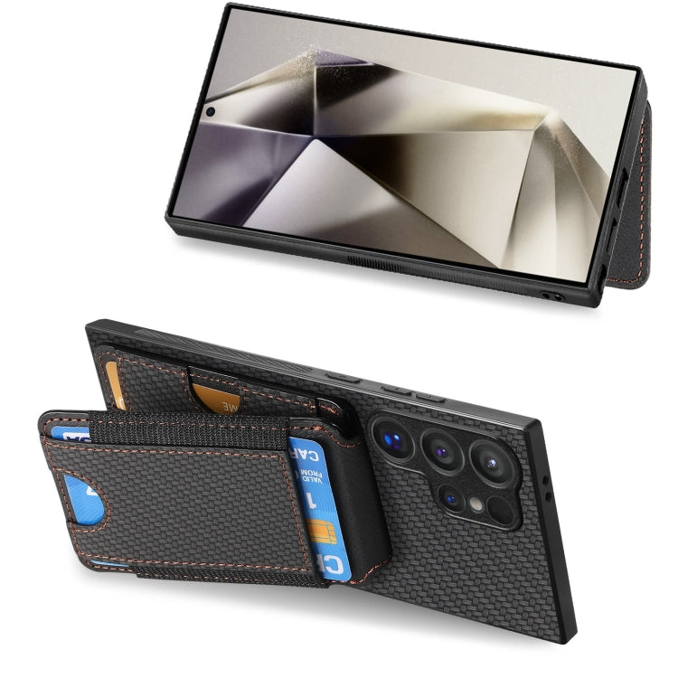 For Samsung Galaxy S23 Ultra 5G Carbon Fiber Vertical Flip Wallet Stand Phone Case