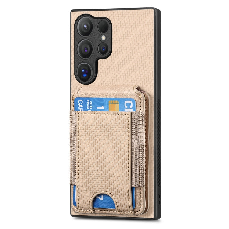 For Samsung Galaxy S23 Ultra 5G Carbon Fiber Vertical Flip Wallet Stand Phone Case