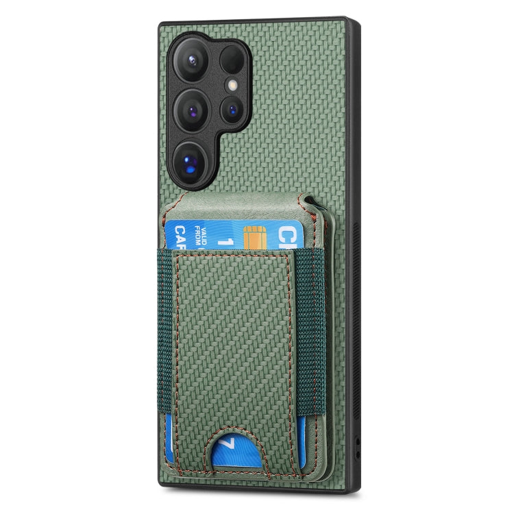 For Samsung Galaxy S23 Ultra 5G Carbon Fiber Vertical Flip Wallet Stand Phone Case