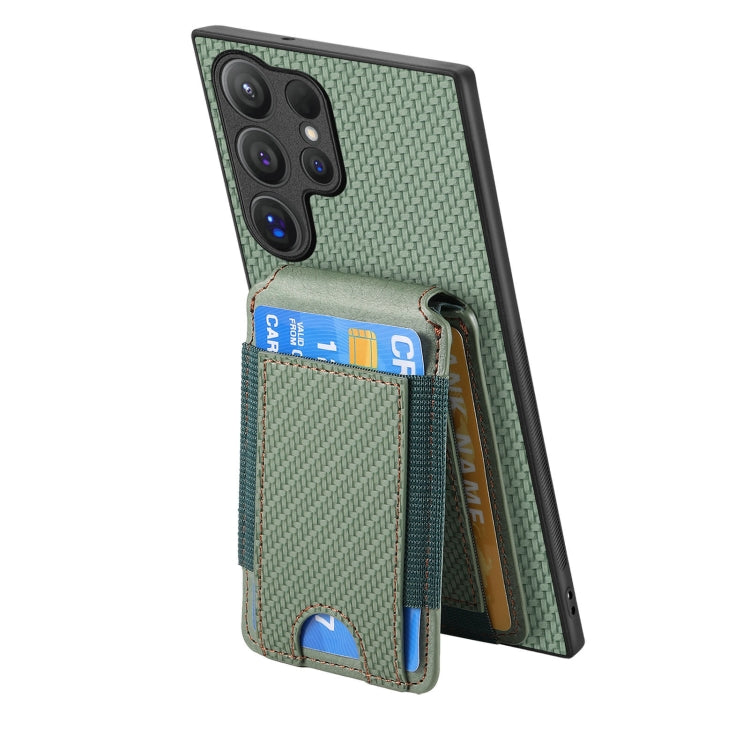 For Samsung Galaxy S23 Ultra 5G Carbon Fiber Vertical Flip Wallet Stand Phone Case