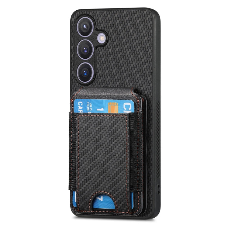 For Samsung Galaxy S23+ 5G Carbon Fiber Vertical Flip Wallet Stand Phone Case