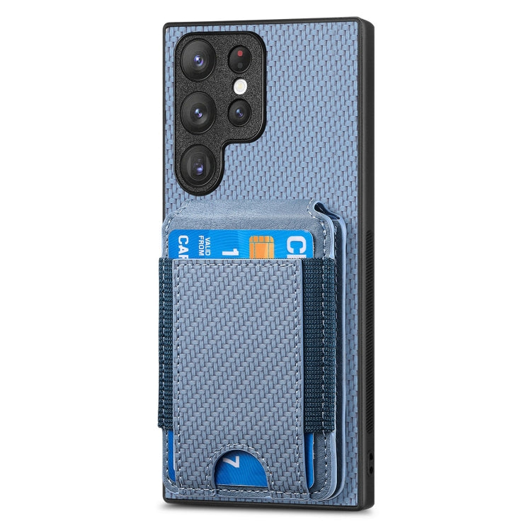 For Samsung Galaxy S22 Ultra 5G Carbon Fiber Vertical Flip Wallet Stand Phone Case