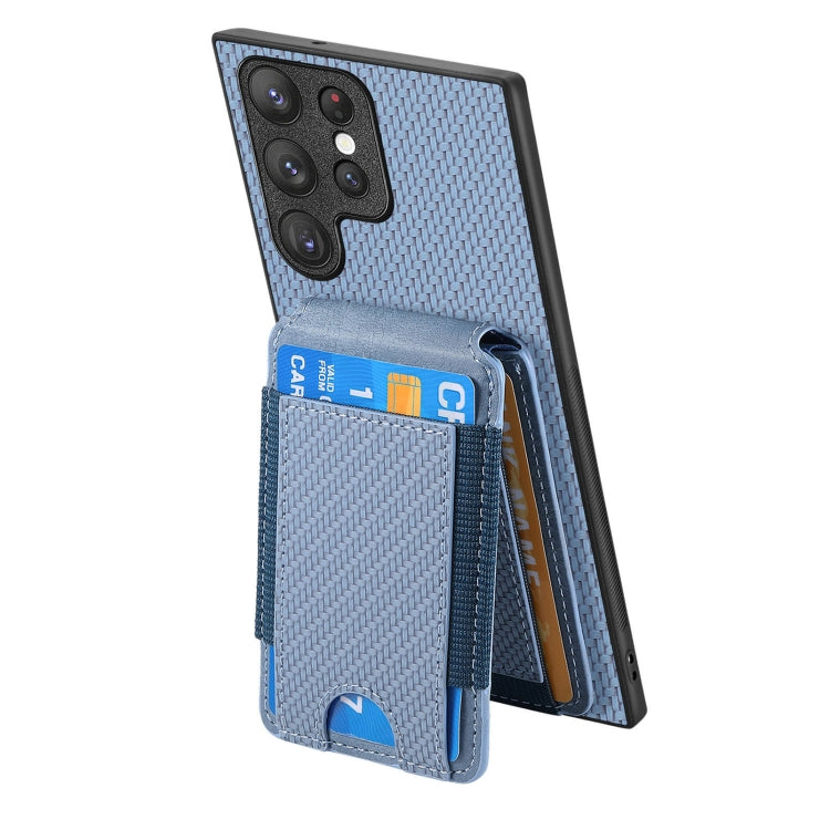 For Samsung Galaxy S22 Ultra 5G Carbon Fiber Vertical Flip Wallet Stand Phone Case