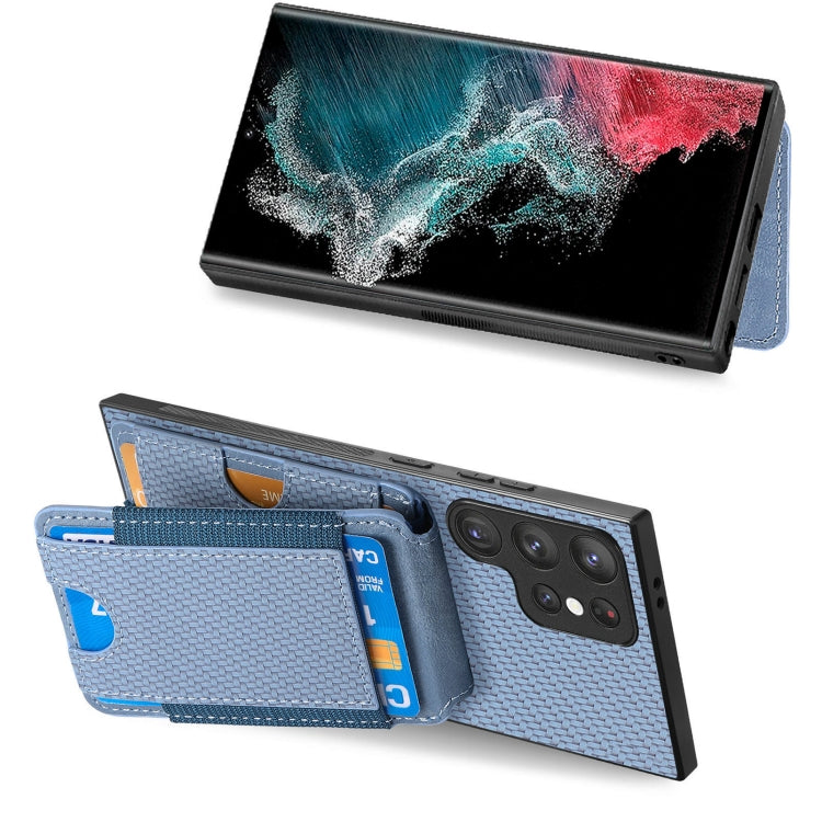 For Samsung Galaxy S22 Ultra 5G Carbon Fiber Vertical Flip Wallet Stand Phone Case