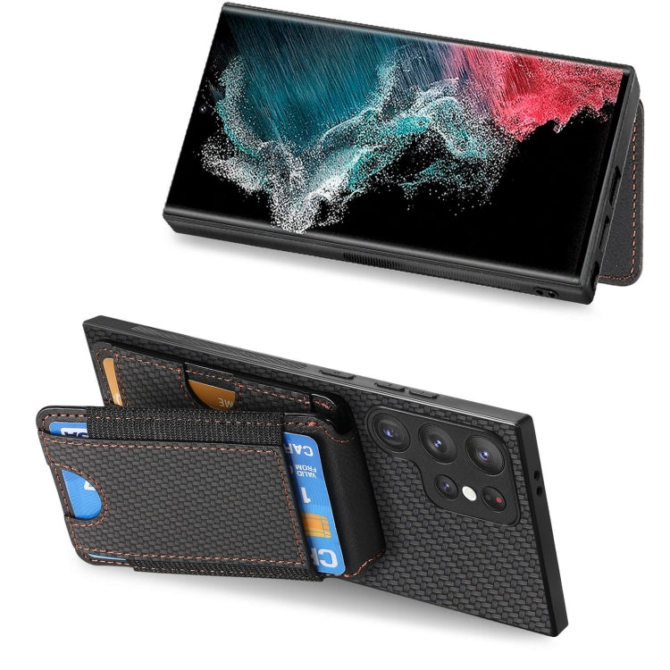 For Samsung Galaxy S22 Ultra 5G Carbon Fiber Vertical Flip Wallet Stand Phone Case