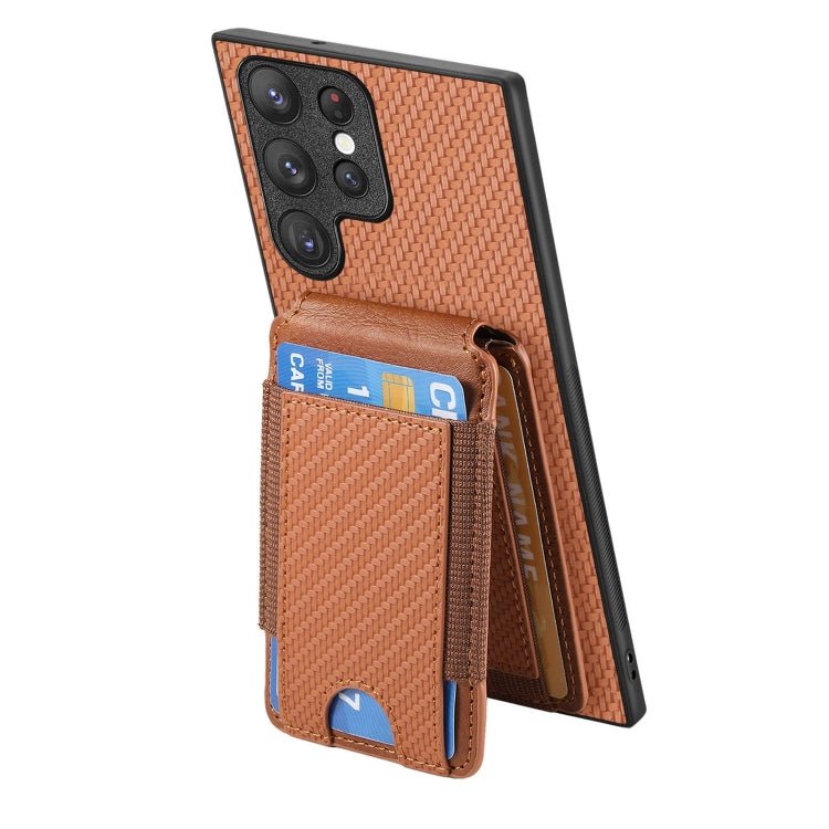 For Samsung Galaxy S22 Ultra 5G Carbon Fiber Vertical Flip Wallet Stand Phone Case