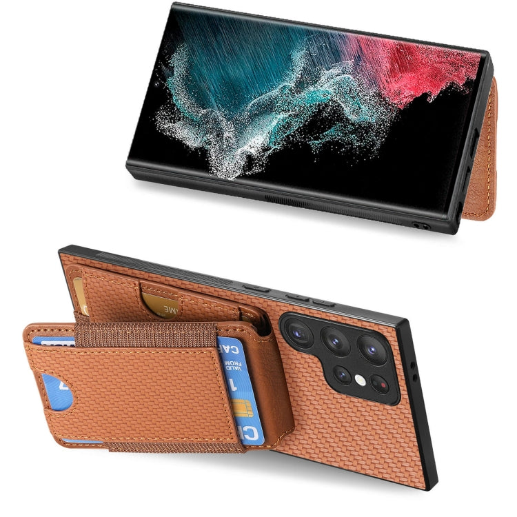 For Samsung Galaxy S22 Ultra 5G Carbon Fiber Vertical Flip Wallet Stand Phone Case