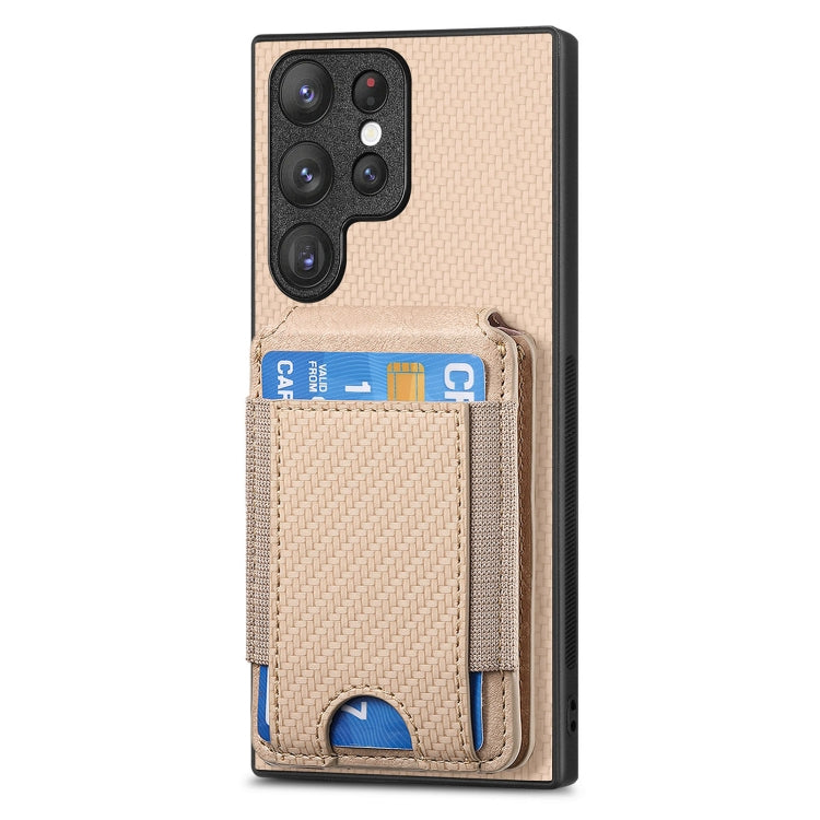 For Samsung Galaxy S22 Ultra 5G Carbon Fiber Vertical Flip Wallet Stand Phone Case