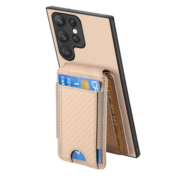 For Samsung Galaxy S22 Ultra 5G Carbon Fiber Vertical Flip Wallet Stand Phone Case